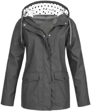 Womens Waterproof Rain Jacket Hooded Solid Women Coat Rain Raincoat Women's Coat for Hiking Travel Outdoor