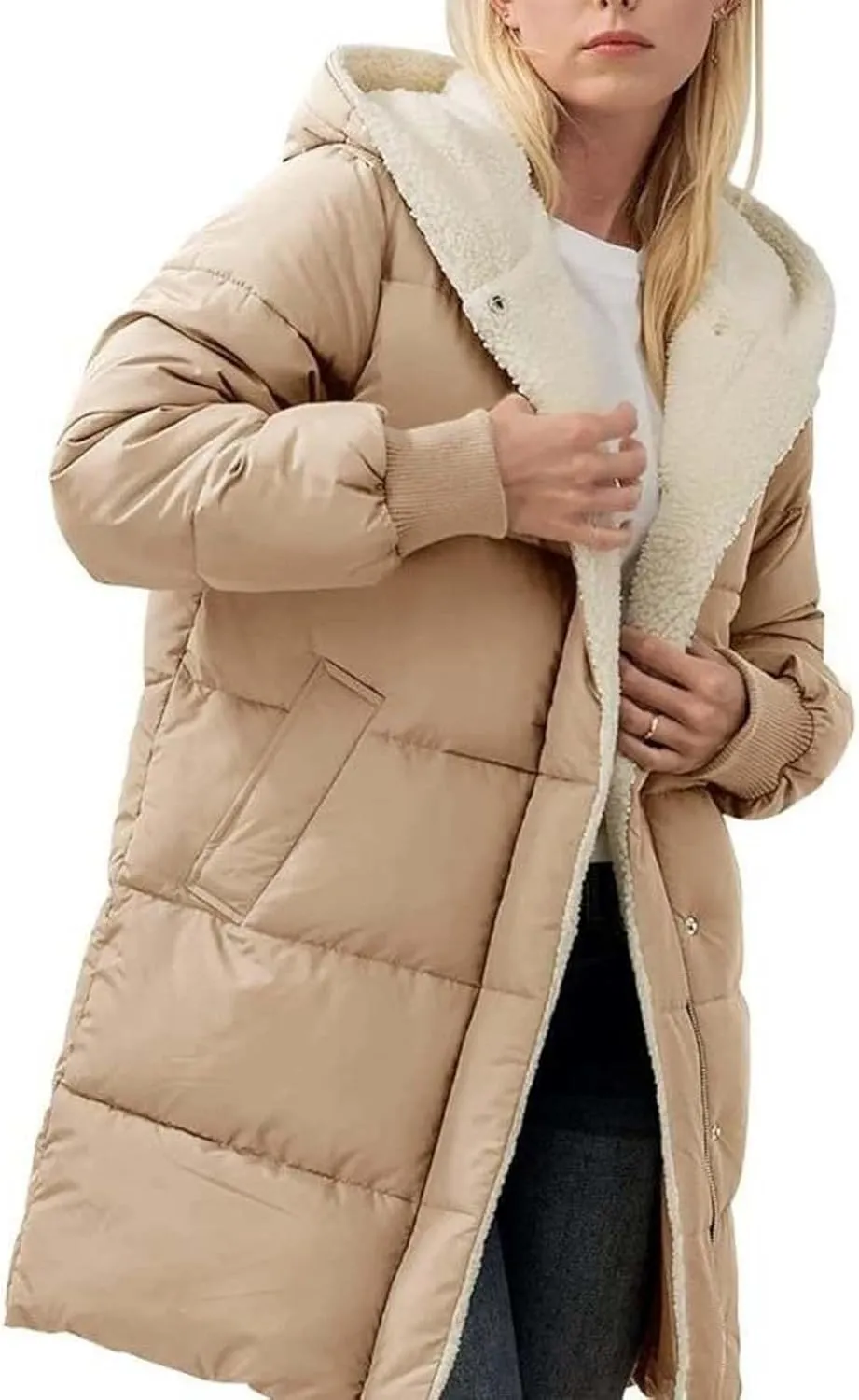 Womens Winter Coat Jacket Fleece Lined Long Sleeve Outwear Full Zipper Solid Coat Winter Warm Down Jacket with