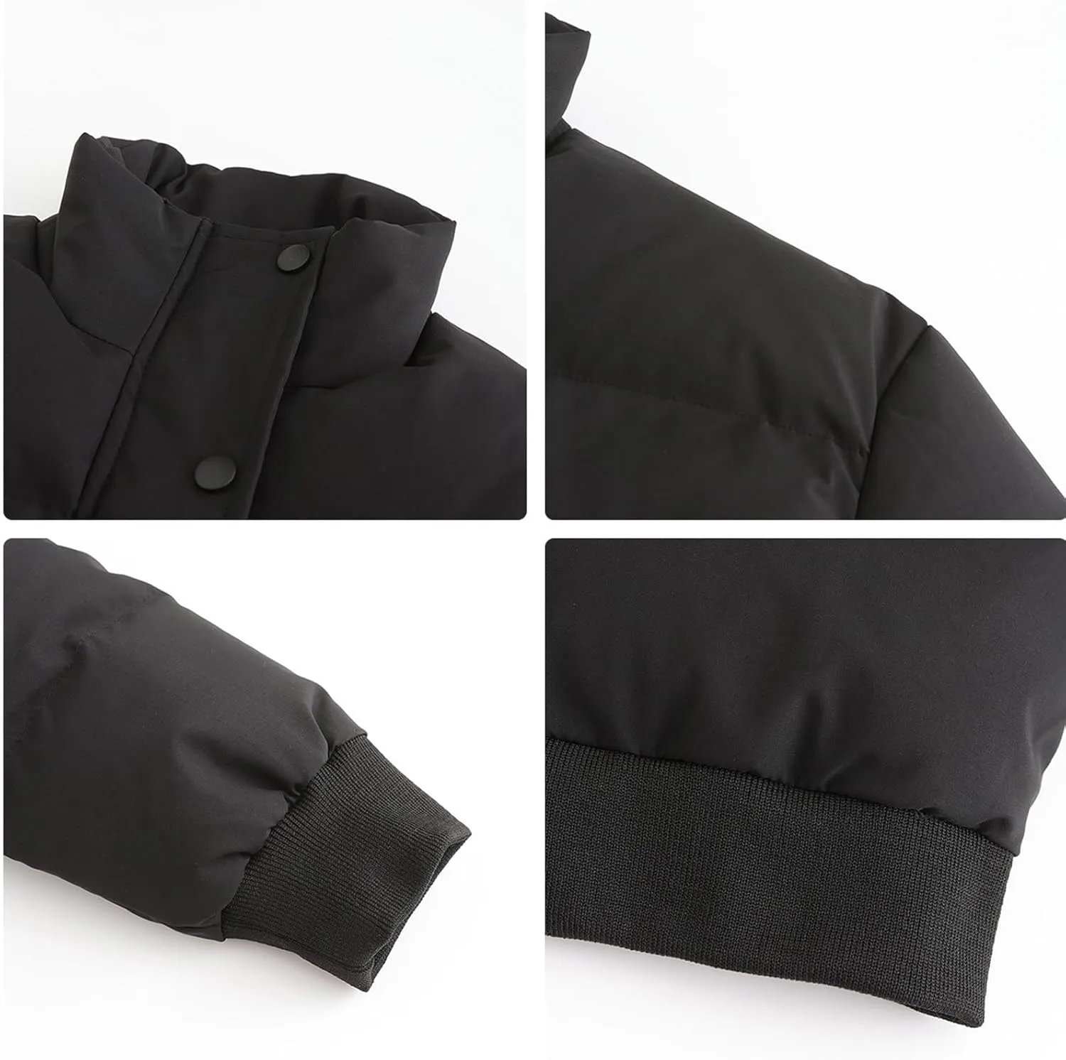 Women's Winter Cropped Puffer Jacket Long Sleeve Oversized Stand Collar Zip-Up Short Down Coat Fashion Solid Outwear