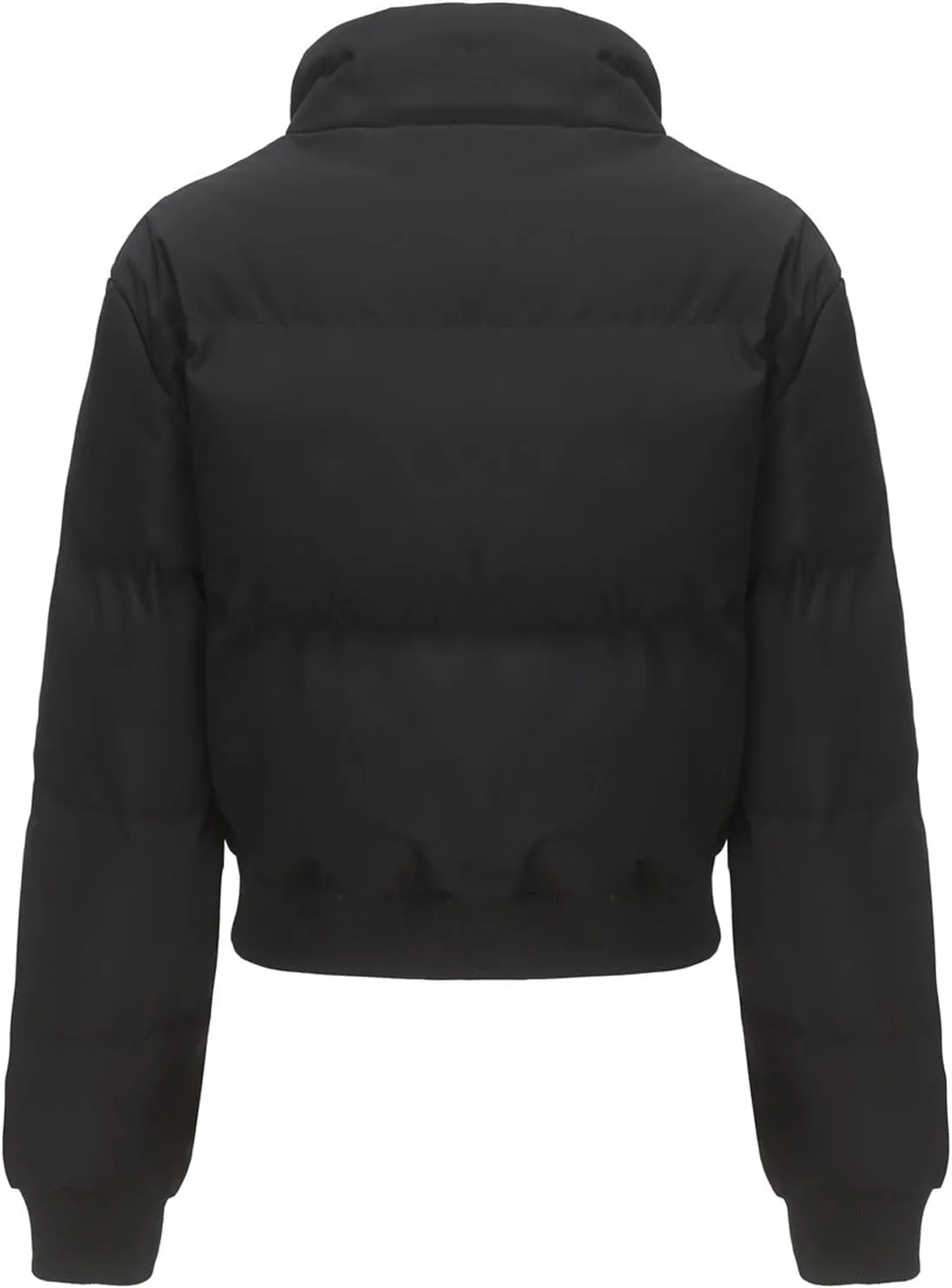 Women's Winter Cropped Puffer Jacket Long Sleeve Oversized Stand Collar Zip-Up Short Down Coat Fashion Solid Outwear
