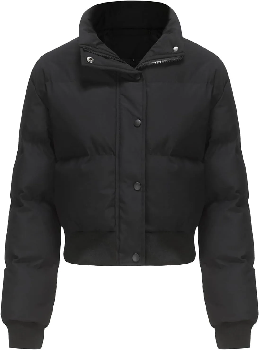 Women's Winter Cropped Puffer Jacket Long Sleeve Oversized Stand Collar Zip-Up Short Down Coat Fashion Solid Outwear