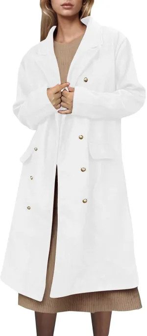 Women's Winter Double Breasted Midi Long Wool Coat Notch Lapel Winter Trench Coat Wool Winter Jackets
