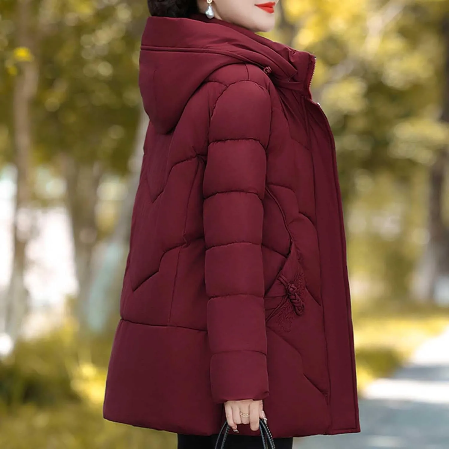 Womens Winter Puffer Coat Hooded Waterproof Warm Jacket Parka Thicken Warm Down Jacket Plus Size Outwear with Pockets