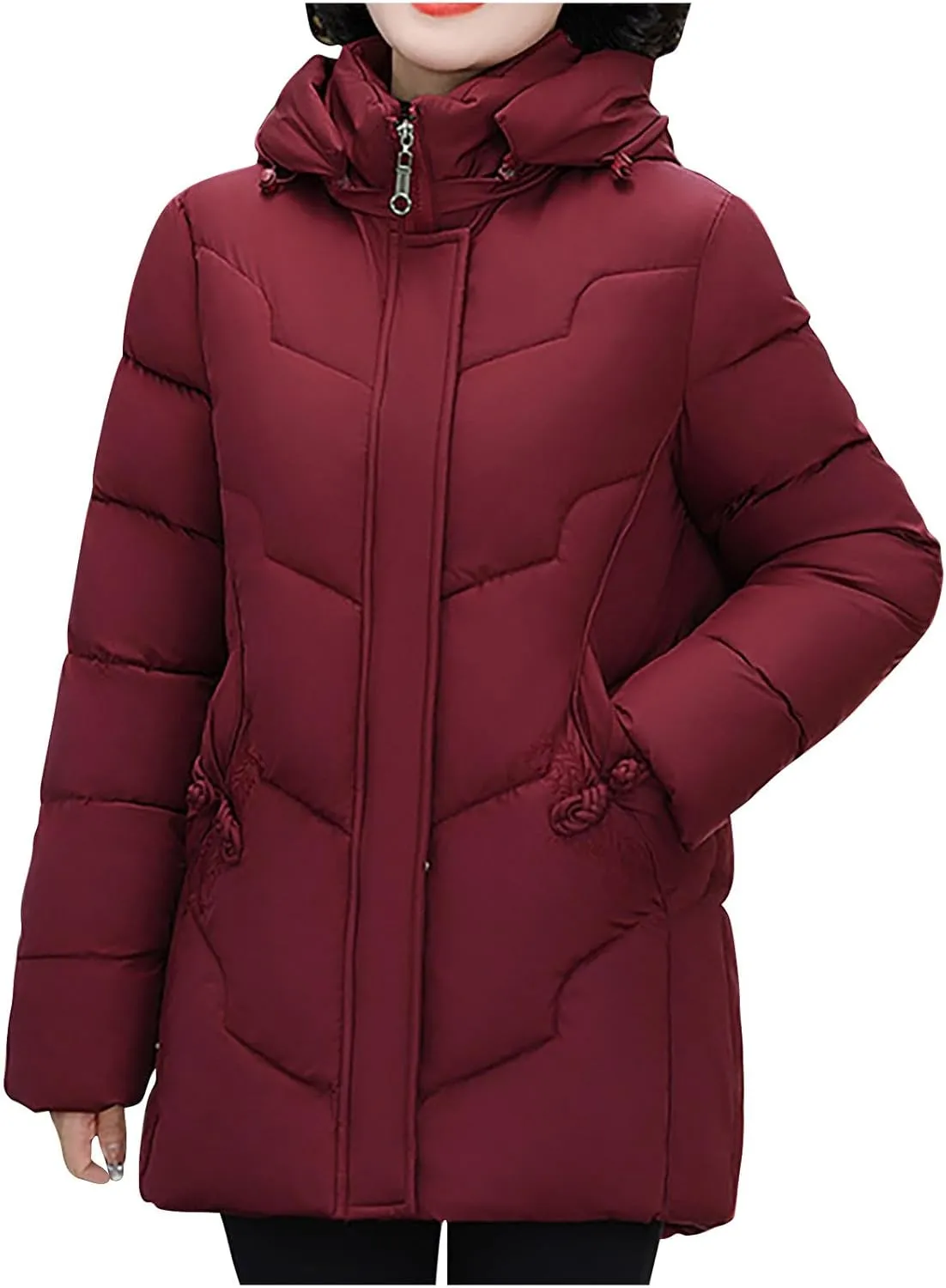 Womens Winter Puffer Coat Hooded Waterproof Warm Jacket Parka Thicken Warm Down Jacket Plus Size Outwear with Pockets