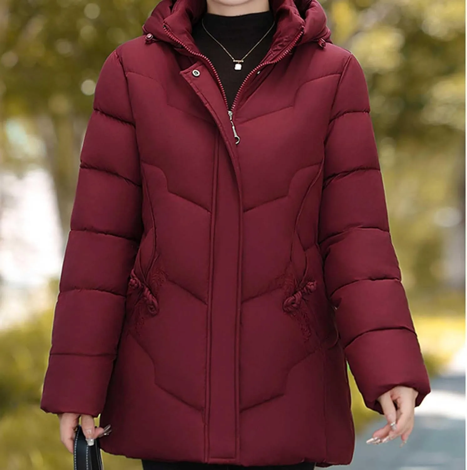 Womens Winter Puffer Coat Hooded Waterproof Warm Jacket Parka Thicken Warm Down Jacket Plus Size Outwear with Pockets