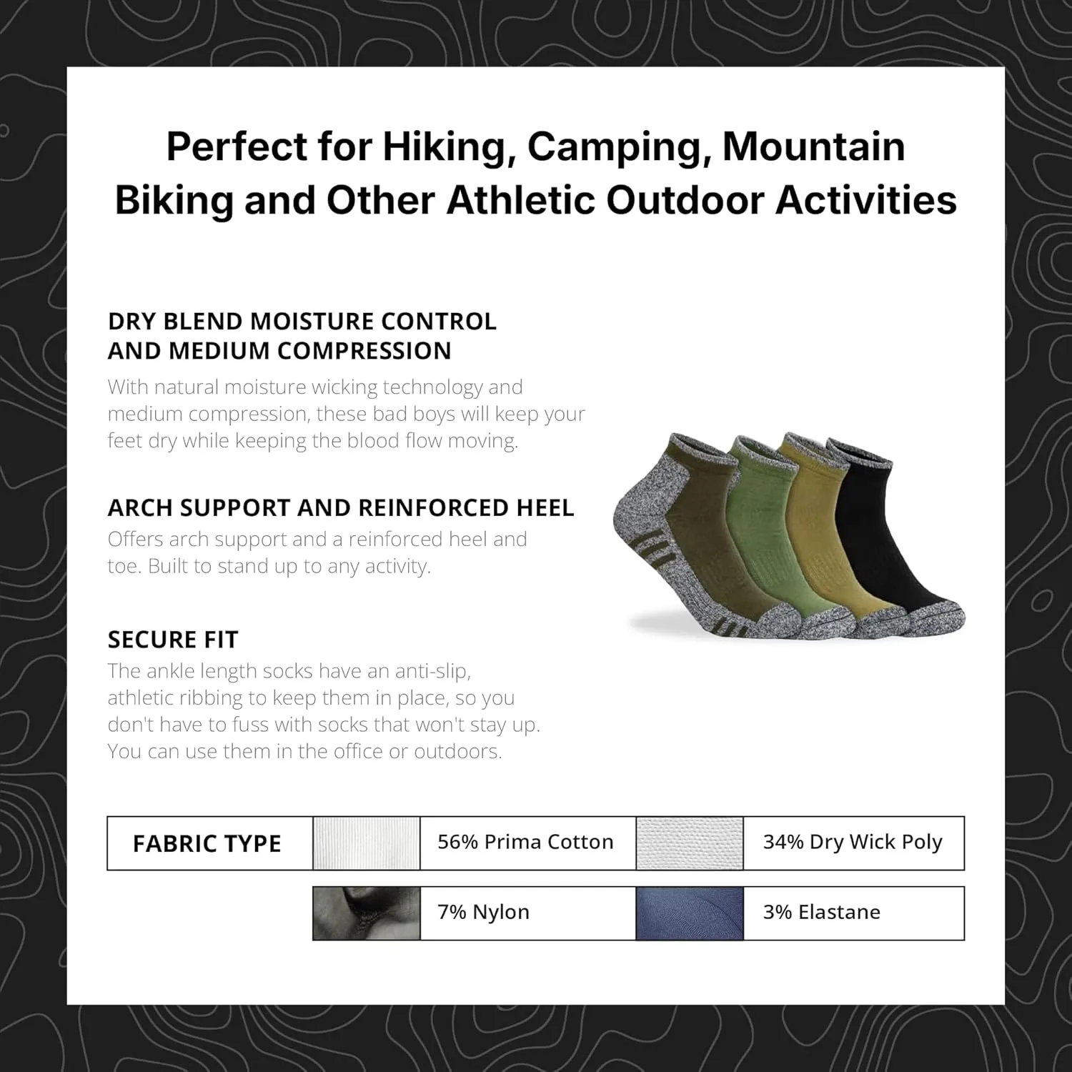 WSX Outdoor & Sports Socks | Lightweight, Medium Compression with Arch Support and Moisture-Wicking | Socks for Men & Women
