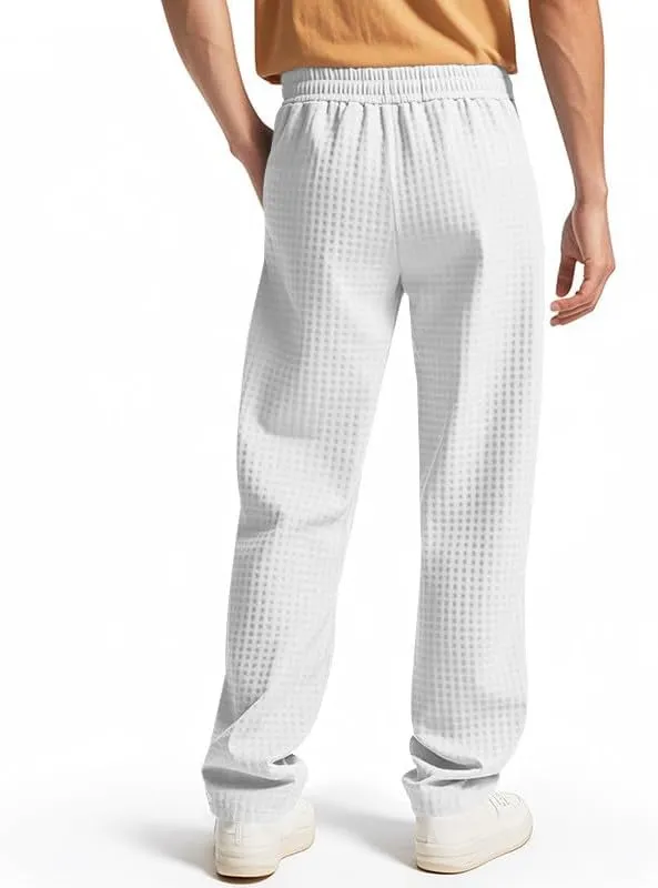 Xiaojmake Mens Casual Drawstring Pants 2025 Elastic Waist Lightweight Summer Loose Straight Waffle Work Pants with Pockets
