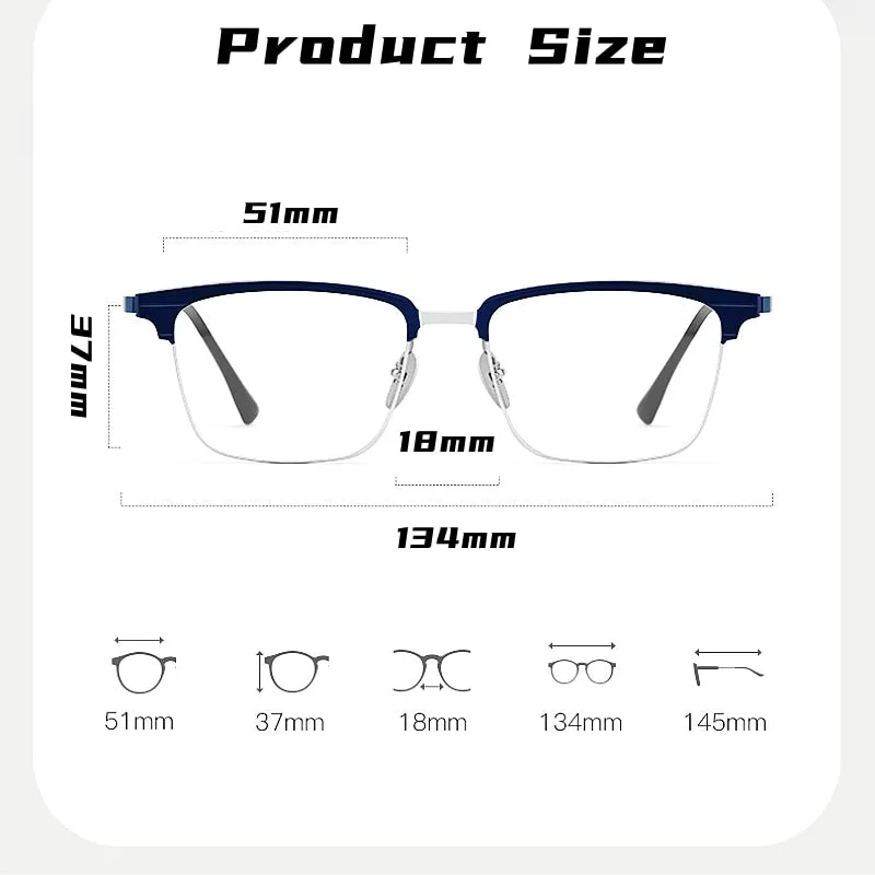 Yimaruili Men's Full Rim Square Aluminum Magnesium Titanium Eyeglasses 9205