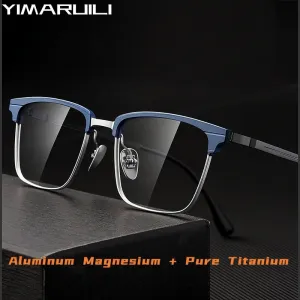 Yimaruili Men's Full Rim Square Aluminum Magnesium Titanium Eyeglasses 9205