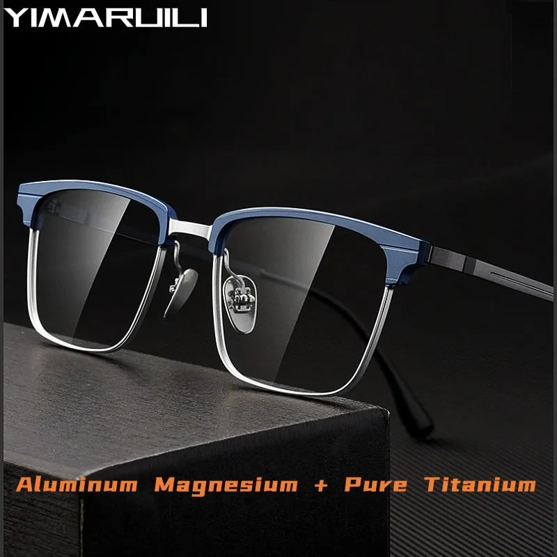 Yimaruili Men's Full Rim Square Aluminum Magnesium Titanium Eyeglasses 9205