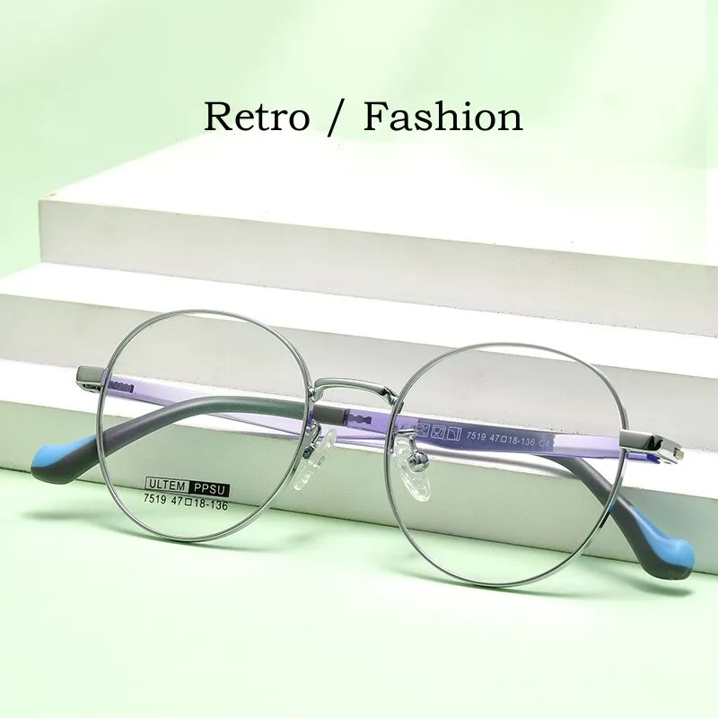 Yimaruili Unisex Children's Full Rim Round Ultem Titanium Alloy Eyeglasses 7519s