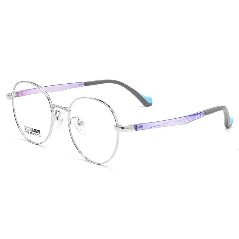 Yimaruili Unisex Children's Full Rim Round Ultem Titanium Alloy Eyeglasses 7519s