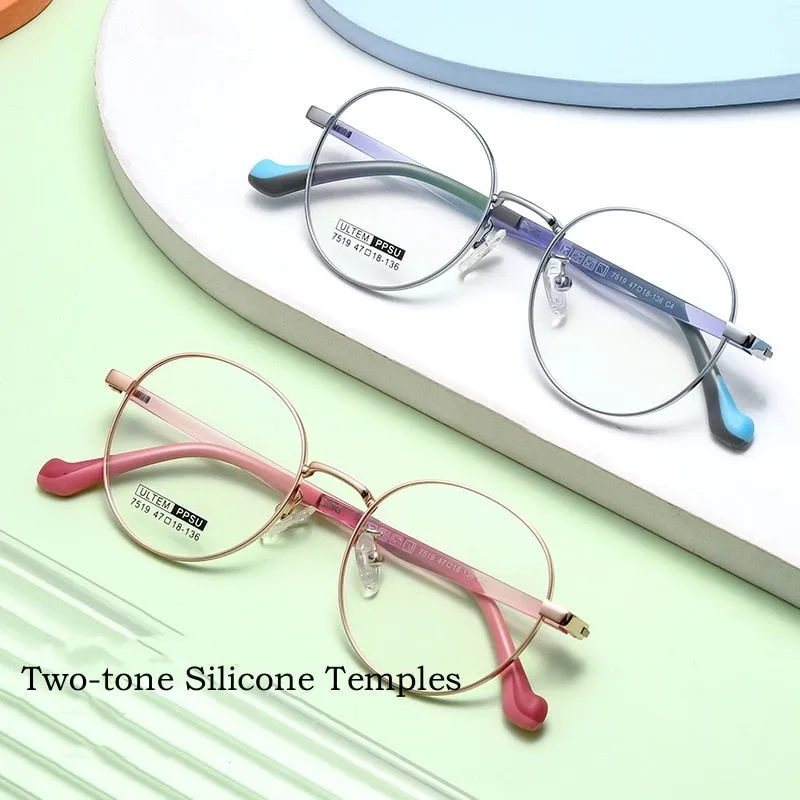 Yimaruili Unisex Children's Full Rim Round Ultem Titanium Alloy Eyeglasses 7519s