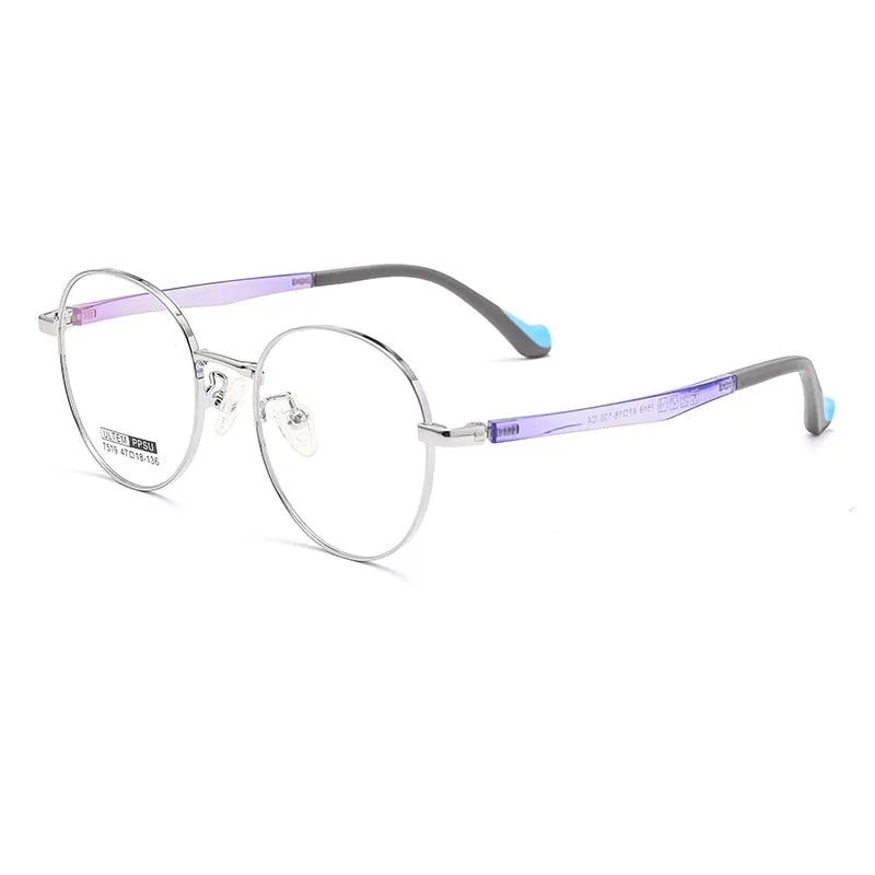 Yimaruili Unisex Children's Full Rim Round Ultem Titanium Alloy Eyeglasses 7519s