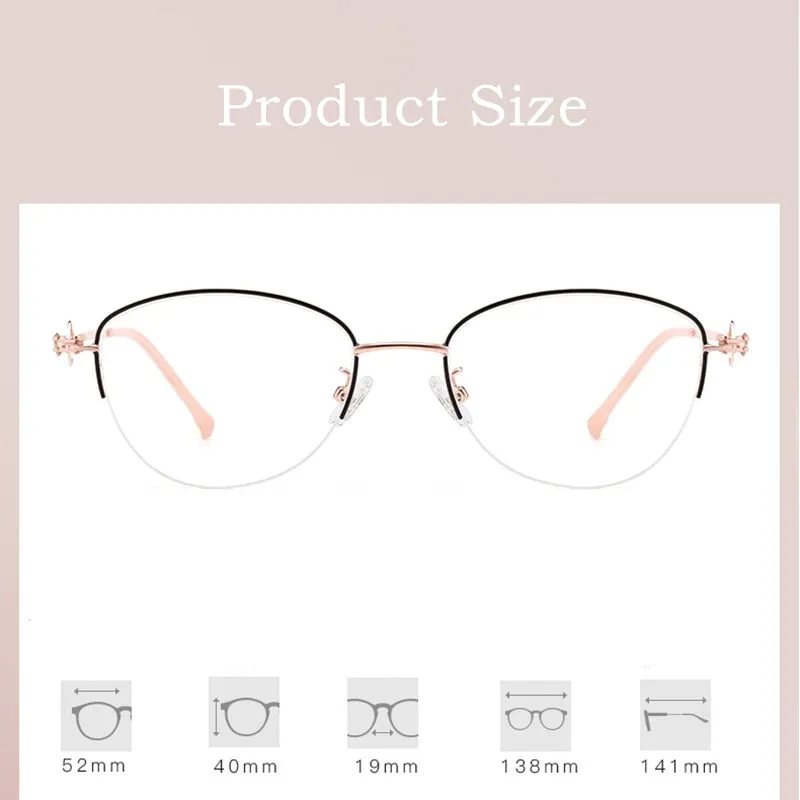 Yimaruili Women's Semi Rim Alloy Frame Eyeglasses 8025Z