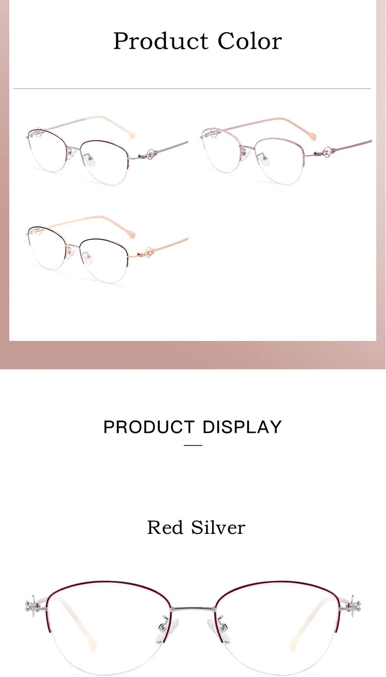 Yimaruili Women's Semi Rim Alloy Frame Eyeglasses 8025Z