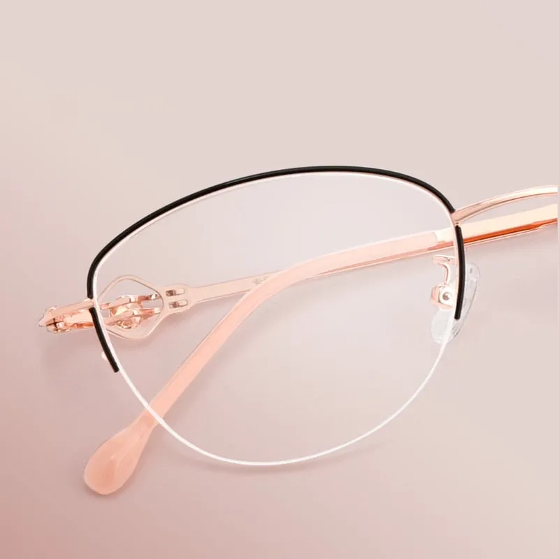 Yimaruili Women's Semi Rim Alloy Frame Eyeglasses 8025Z