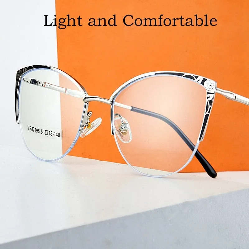 Yimaruili Women's Semi Rim Square Cat Eye Acetate Alloy Eyegllasses 87198