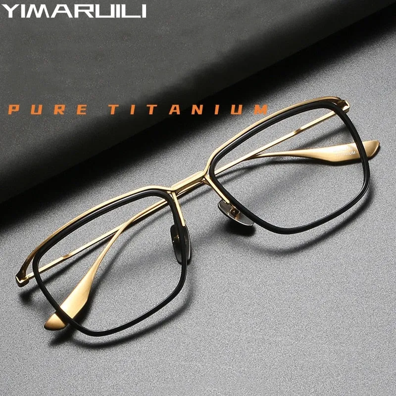 Yimaruli Men's Full Rim Big Square Titanium Eyeglasses Dt106