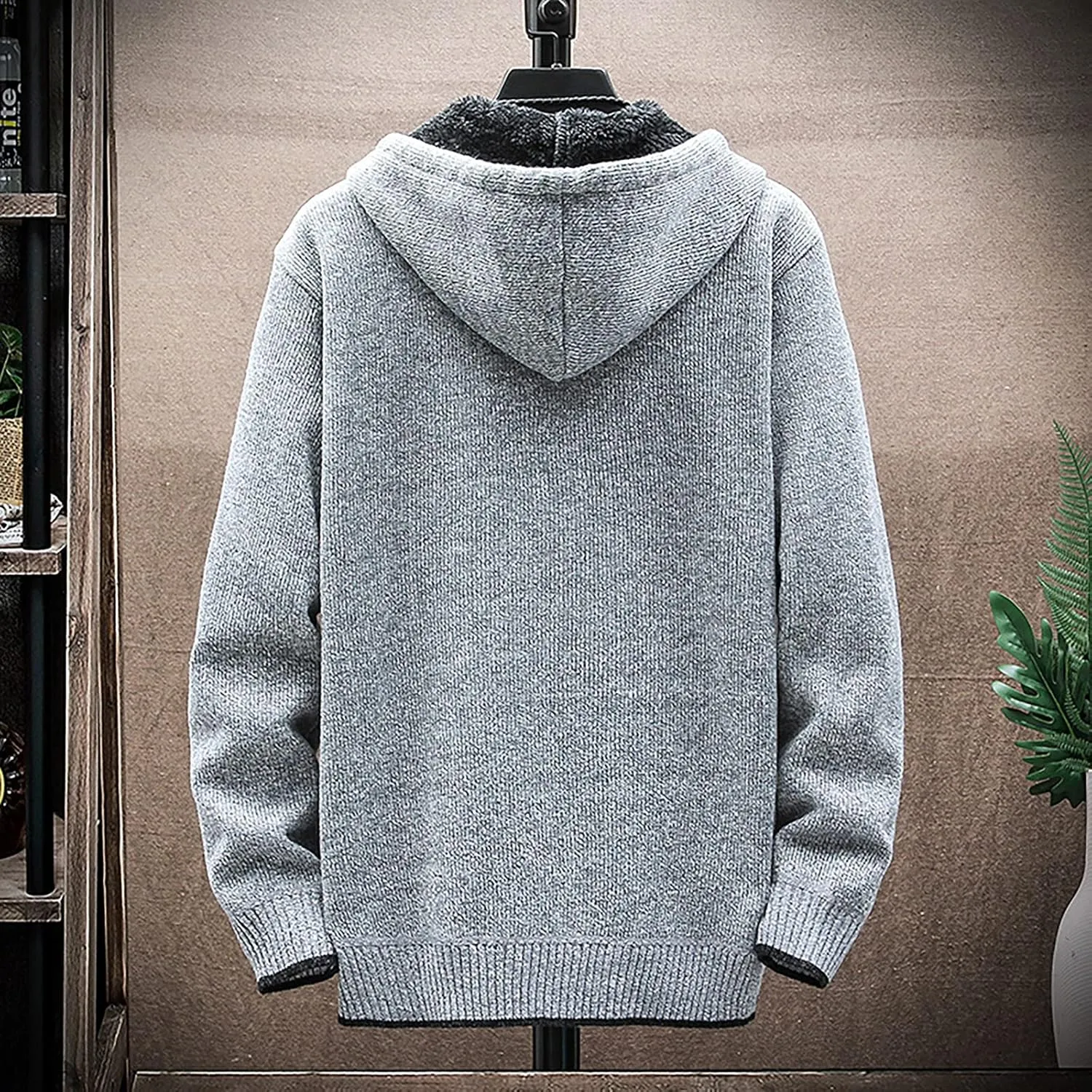 Ymosrh Mens Fleece Jacket Fall and Winter Casual Sweater Jacket Warm Knit Sweater Hooded Hoodie Waterproof Jacket