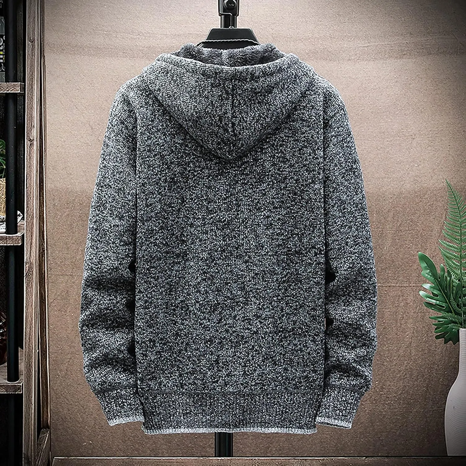 Ymosrh Mens Fleece Jacket Fall and Winter Casual Sweater Jacket Warm Knit Sweater Hooded Hoodie Waterproof Jacket