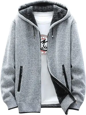 Ymosrh Mens Fleece Jacket Fall and Winter Casual Sweater Jacket Warm Knit Sweater Hooded Hoodie Waterproof Jacket
