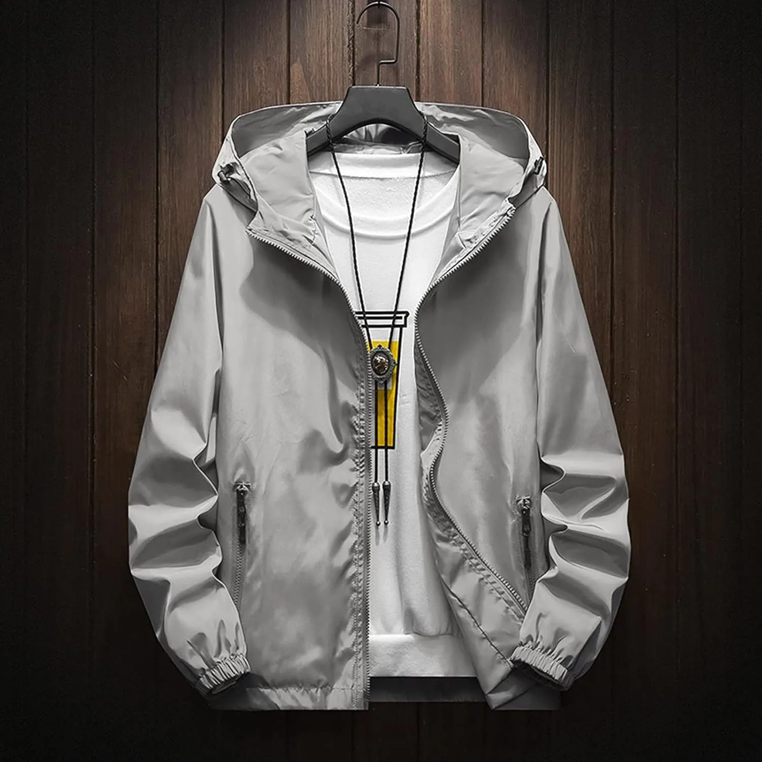 Ymosrh Men's Lightweight Rain Jacket Waterproof Windbreaker Jacket Hooded Raincoat Jacket, M-7XL