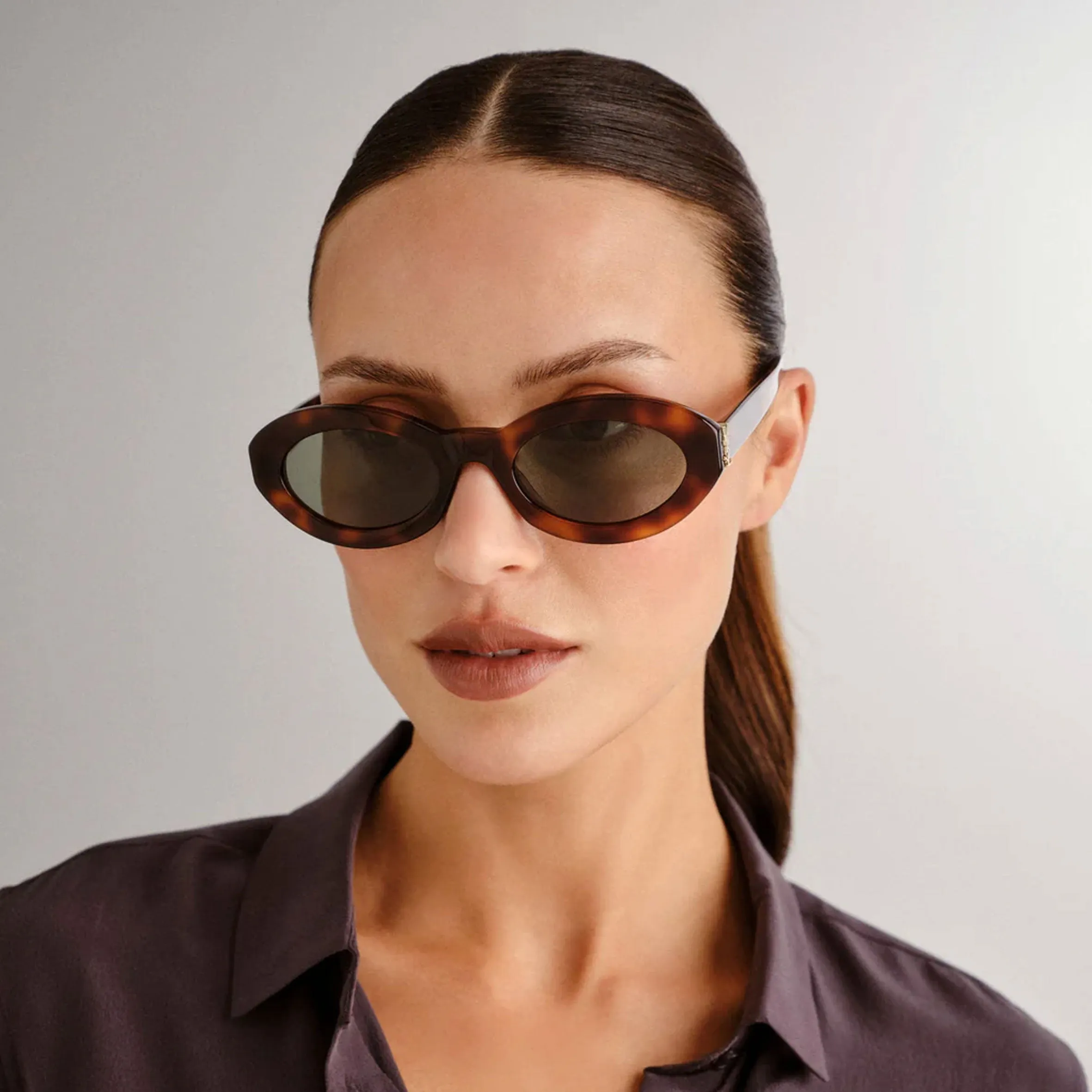 YSL SLM136 Oval Sunglasses, Havana (G)
