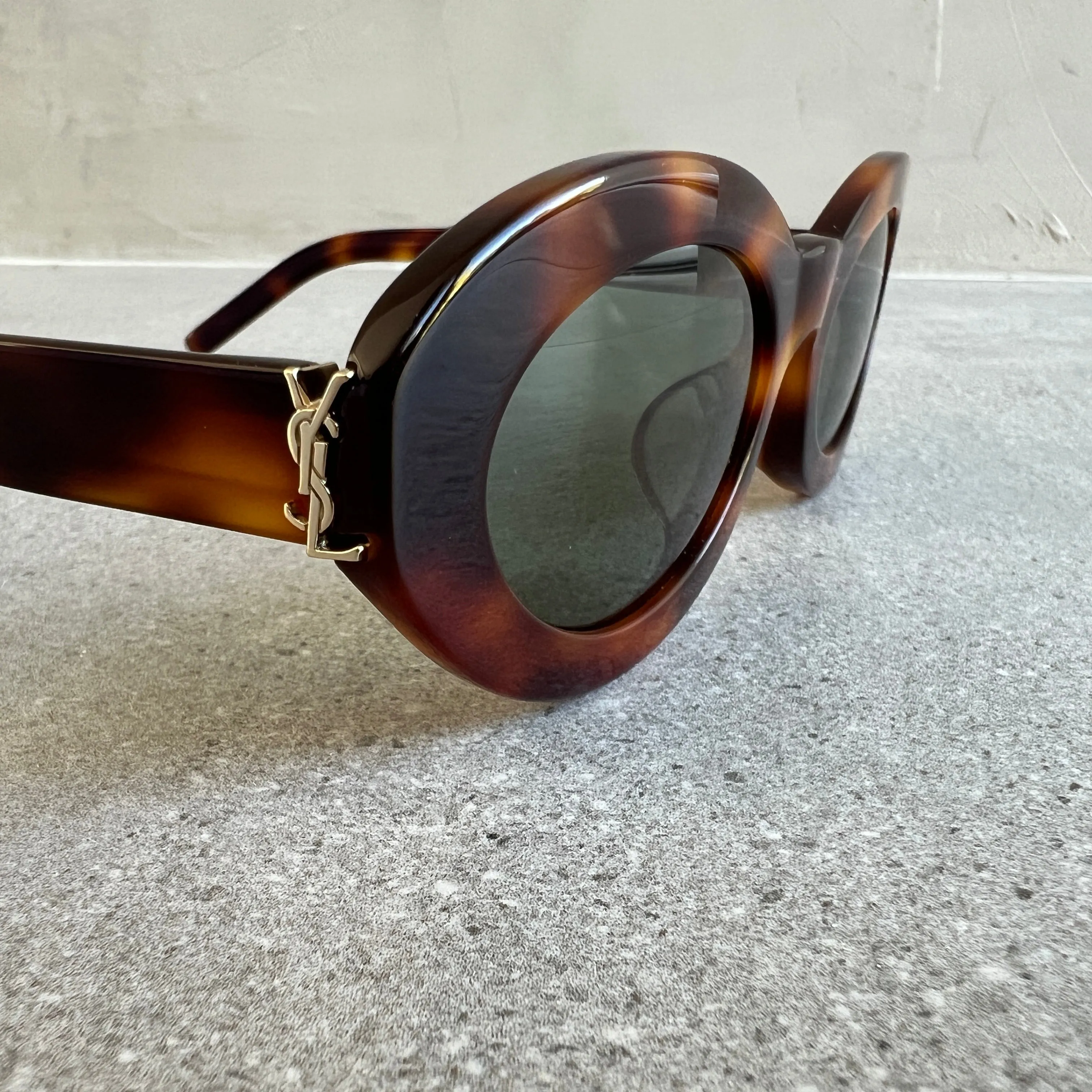 YSL SLM136 Oval Sunglasses, Havana (G)