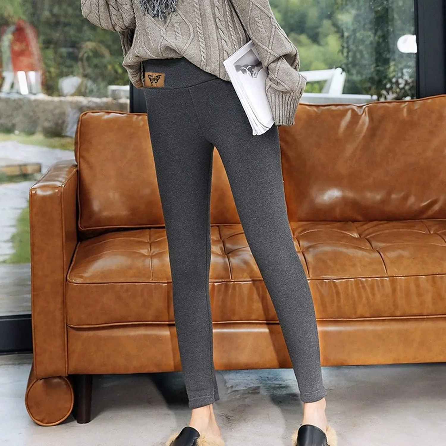 ZEFOTIM Fleece Lined Leggings for Women 2024 Outdoor Casual Thermals Tights Soild High Waist Casual Pants