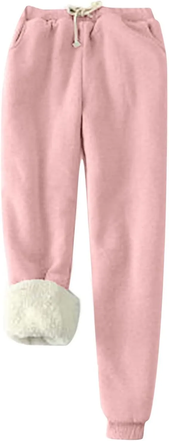 ZEFOTIM Fleece Lined Leggings Women High Waisted Thermal Tights for Women Casual Drawstring Winter Pants for Women