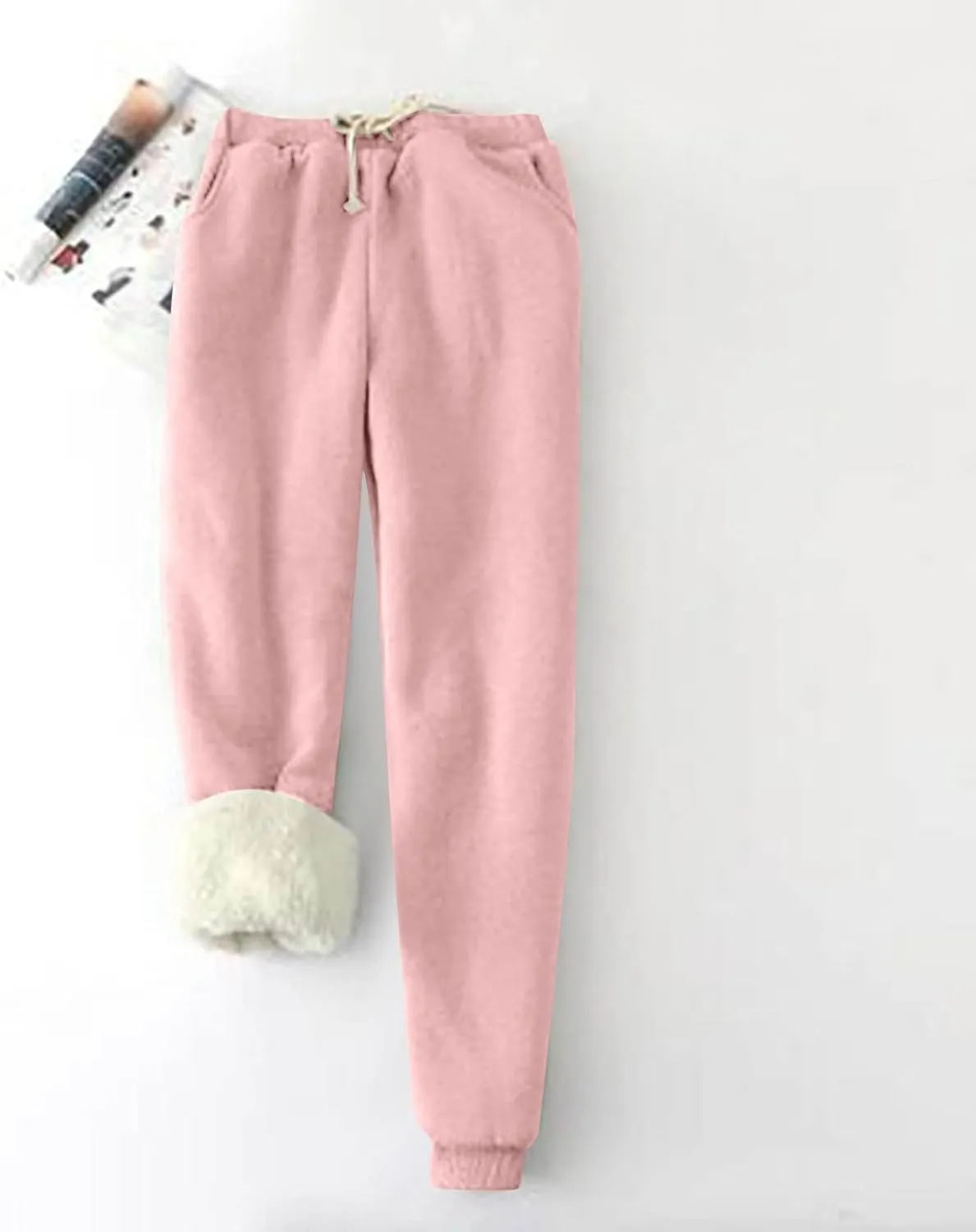 ZEFOTIM Fleece Lined Leggings Women High Waisted Thermal Tights for Women Casual Drawstring Winter Pants for Women