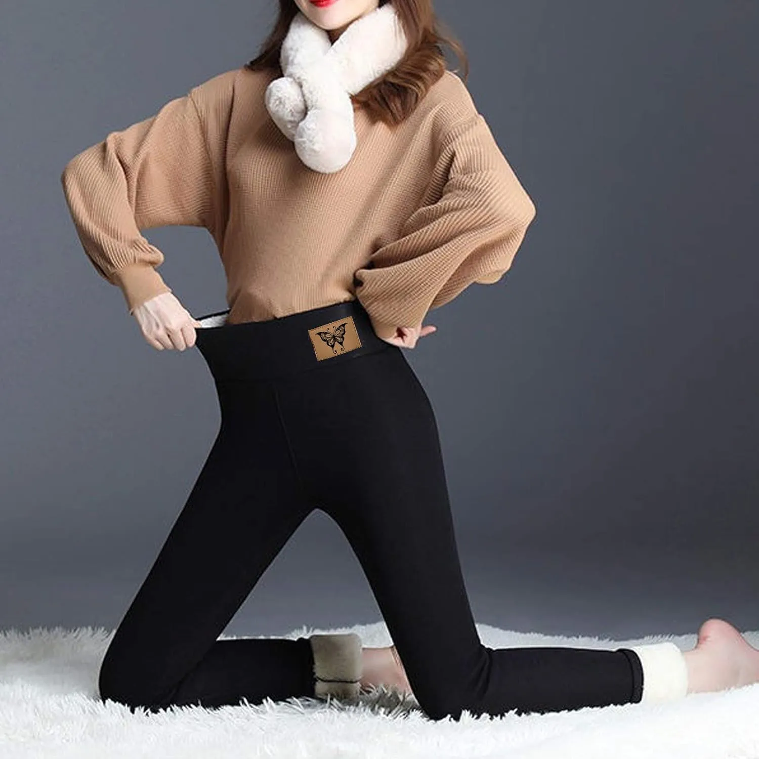 ZEFOTIM Fleece Lined Leggings Women Thermal Workout 2024 Tights Plus Size Soild High Waist Casual Pants