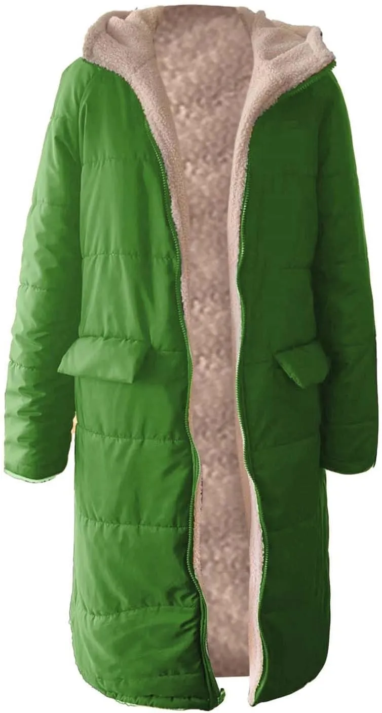 Zip sherpa Coat Down Jacket Hooded Puffer Jacket Lightweight Winter Coat Women Casual Fleece Jacket Coats Long