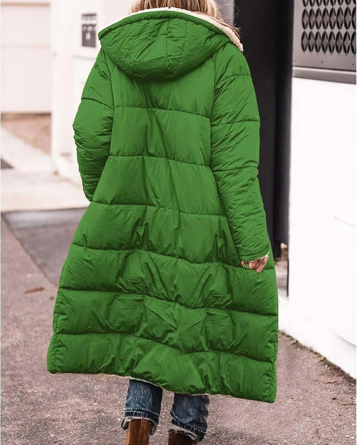 Zip sherpa Coat Down Jacket Hooded Puffer Jacket Lightweight Winter Coat Women Casual Fleece Jacket Coats Long