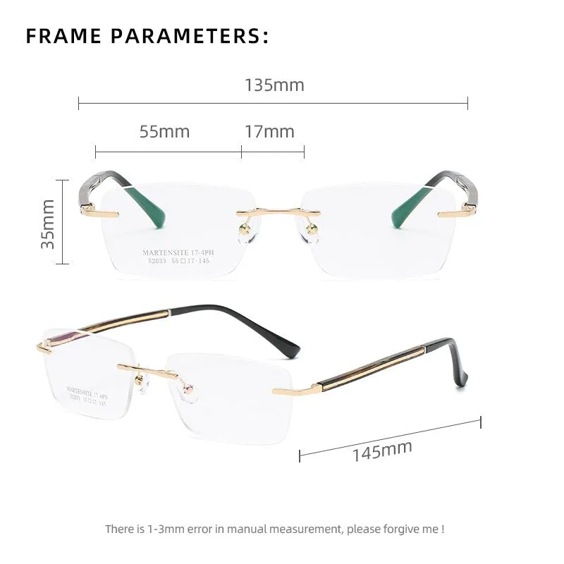 Zirosat 52033 Men's Eyeglasses Alloy Titanium Rimless