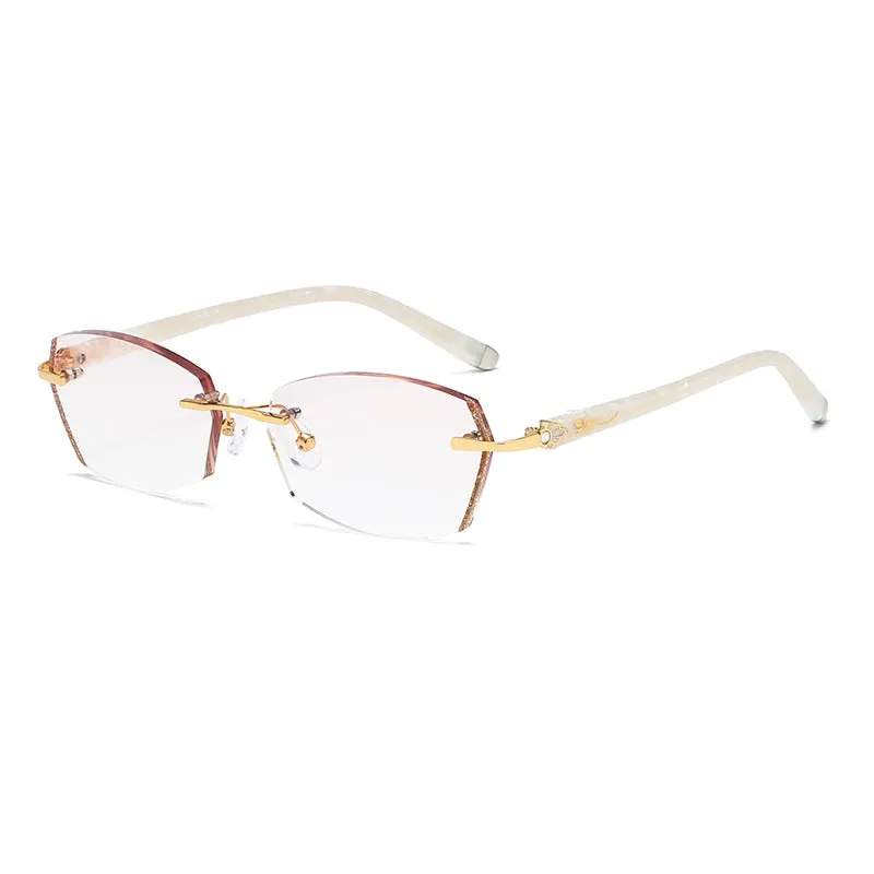 Zirosat 58069 Women's Eyeglasses Alloy Tint Lenses Diamond Cutting Rimless Titanium