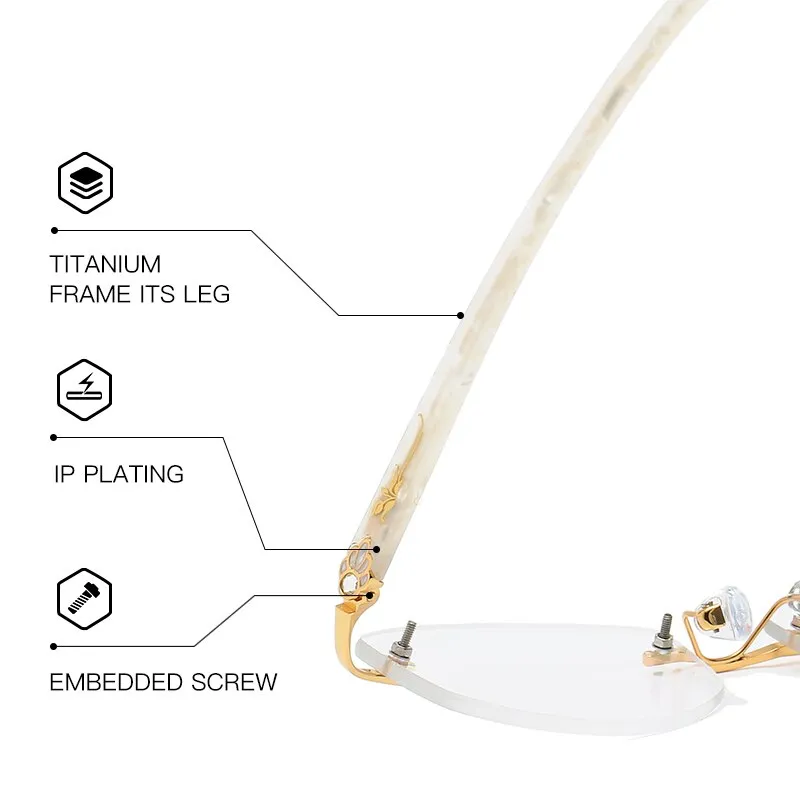 Zirosat 58069 Women's Eyeglasses Alloy Tint Lenses Diamond Cutting Rimless Titanium