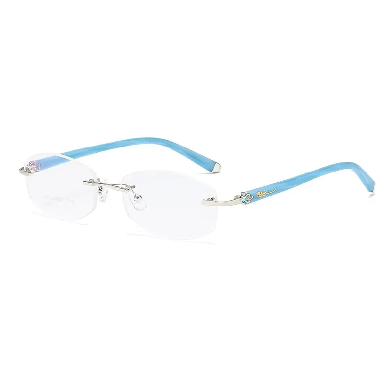 Zirosat 58069 Women's Eyeglasses Alloy Tint Lenses Diamond Cutting Rimless Titanium