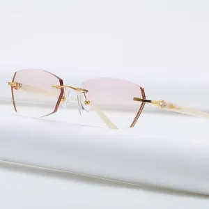 Zirosat 58069 Women's Eyeglasses Alloy Tint Lenses Diamond Cutting Rimless Titanium
