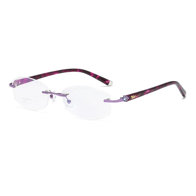 Zirosat 58069 Women's Eyeglasses Alloy Tint Lenses Diamond Cutting Rimless Titanium