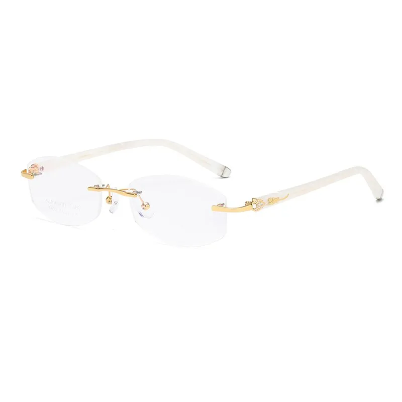 Zirosat 58069 Women's Eyeglasses Alloy Tint Lenses Diamond Cutting Rimless Titanium