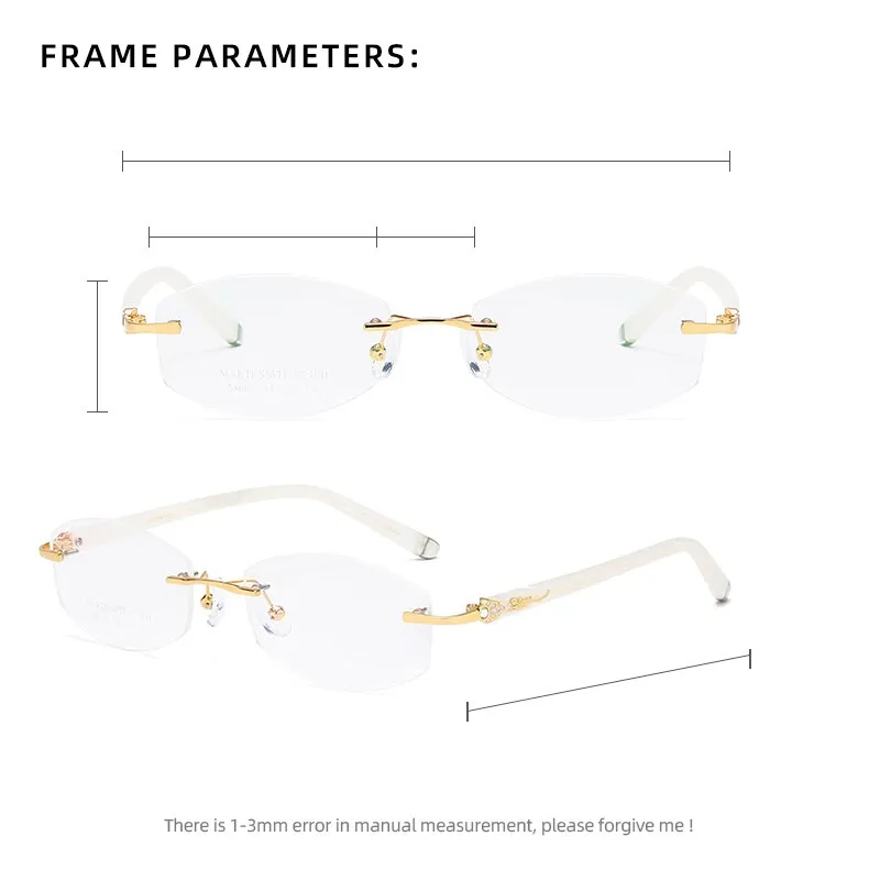 Zirosat 58069 Women's Eyeglasses Alloy Tint Lenses Diamond Cutting Rimless Titanium