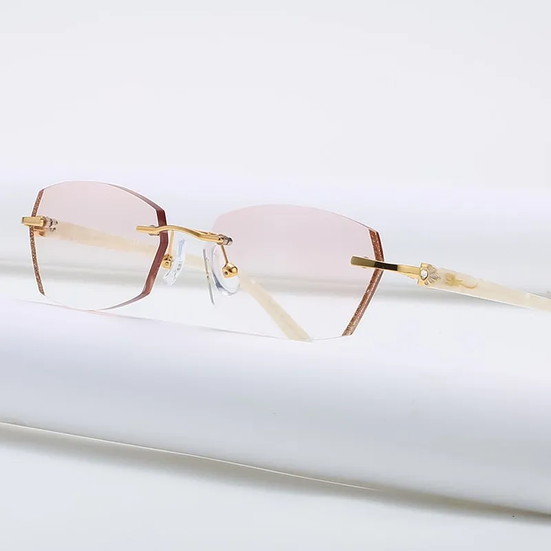 Zirosat 58069 Women's Eyeglasses Alloy Tint Lenses Diamond Cutting Rimless Titanium