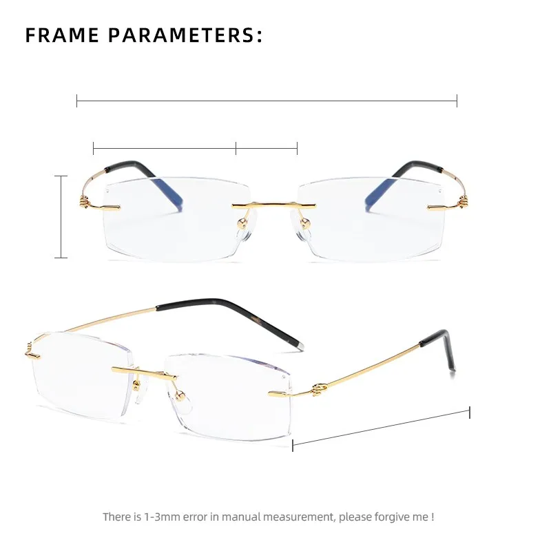 Zirosat 8581 Unisex Rimless Titanium Reading Glasses Square