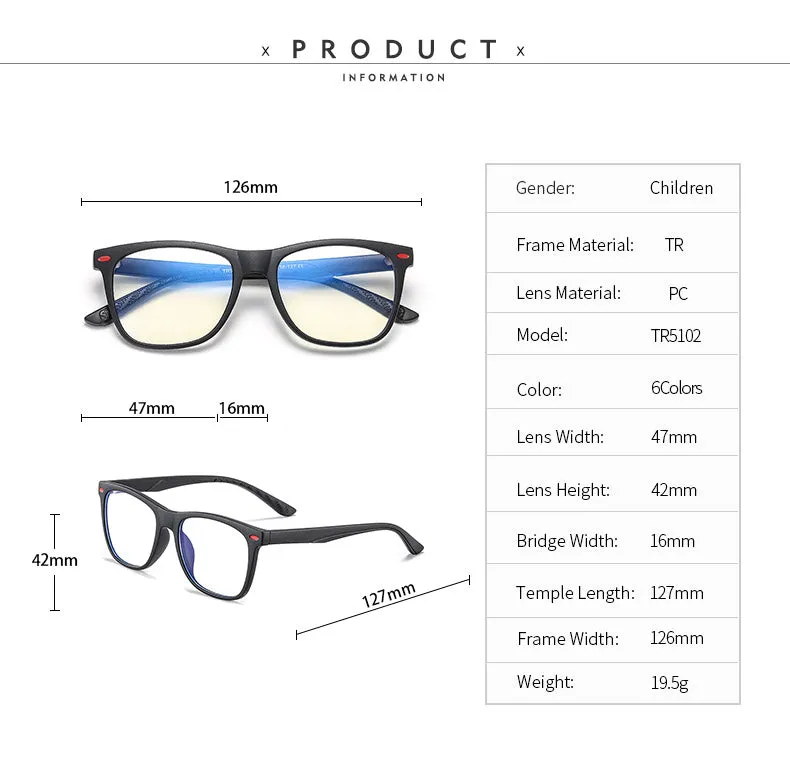 Zirosat Children's Unisex Full Rim Square Tr 90 Eyeglasses 5102