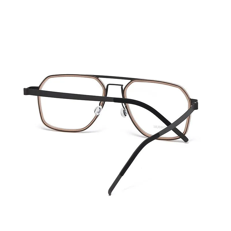 Zirosat Unisex Full Rim Polygon Double Bridge Titanium Acetate Eyeglasses 9753