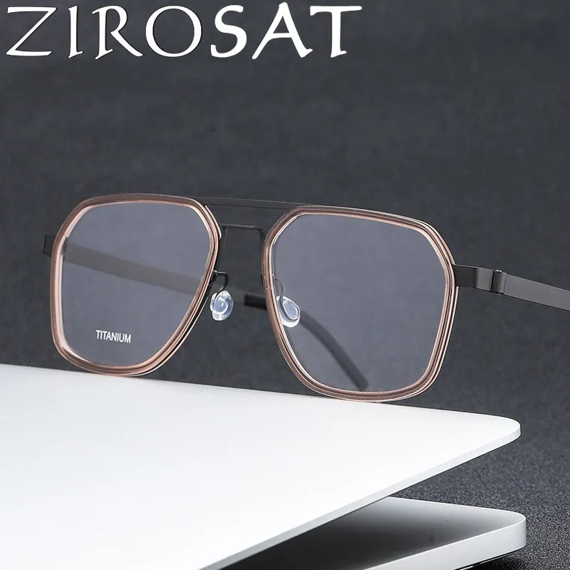 Zirosat Unisex Full Rim Polygon Double Bridge Titanium Acetate Eyeglasses 9753