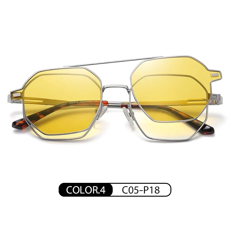 Zirosat Unisex Full Rim Polygon Round Alloy Eyeglasses Clip On Sunglasses CG8801