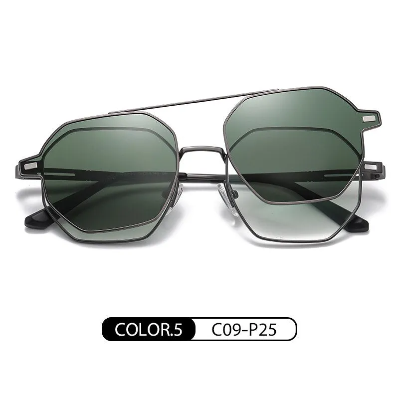 Zirosat Unisex Full Rim Polygon Round Alloy Eyeglasses Clip On Sunglasses CG8801